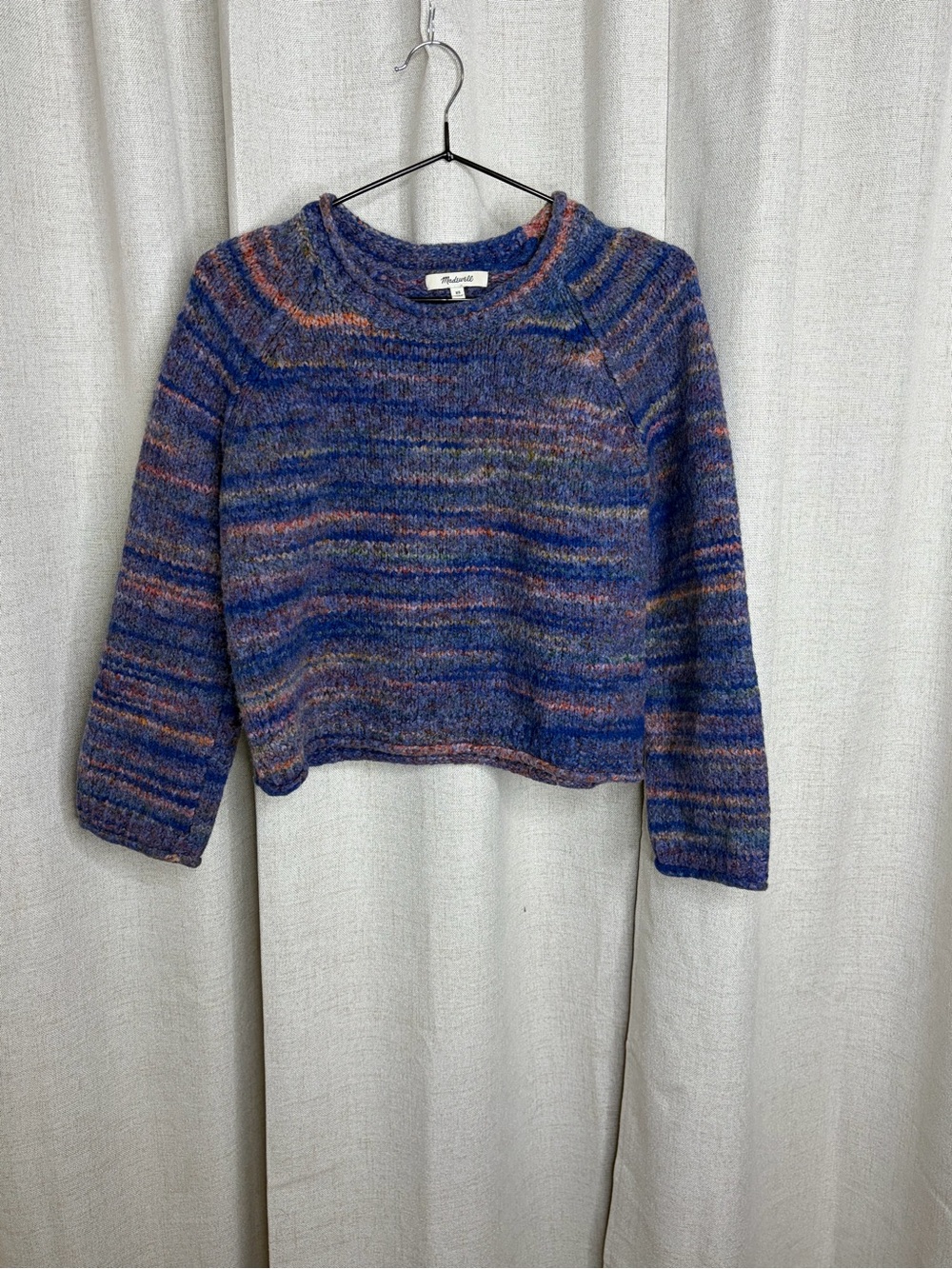 Madewell Blue Multi-Stripe Crop Crewneck Sweater